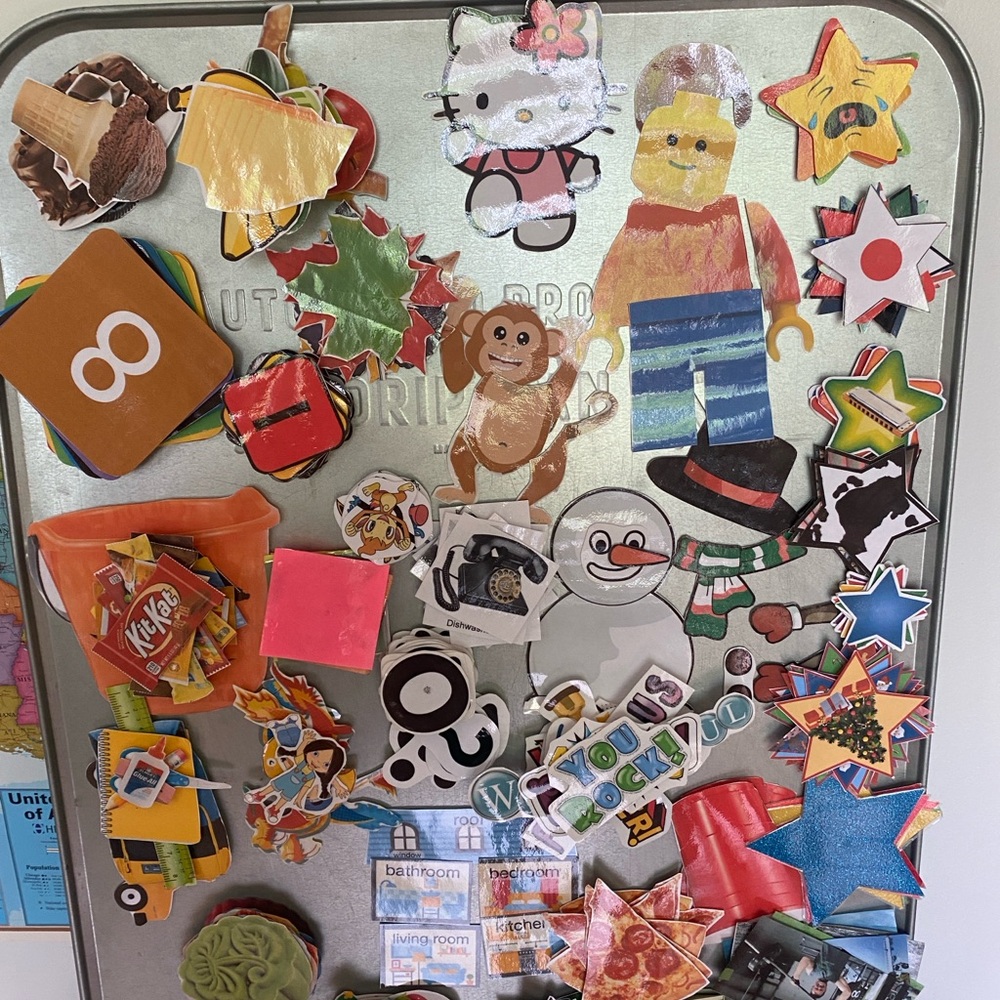 Huge ESL teacher laminated prop lot w/neodymium magnets. For online levels 1-3